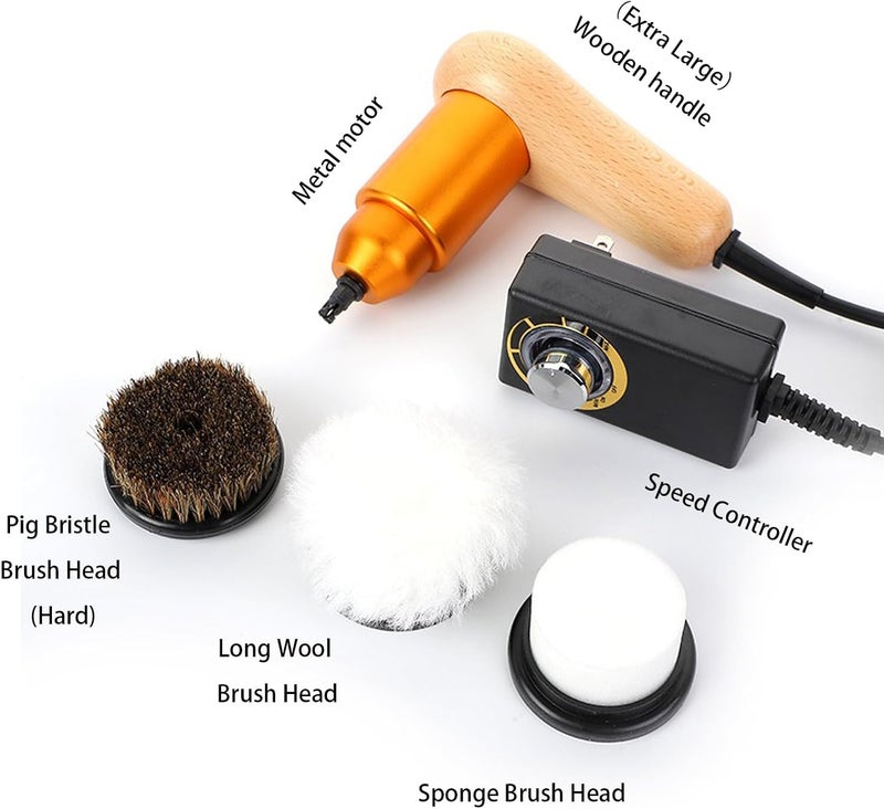 Sansent 75W Power Electric Shoe Polisher, Adjustable 6 Speed Electric Polisher, Perfect for Leather Shoes and Sneakers, 3 Brush Heads,Time-Saving Solution for Shoe Cleaning (1) (Extra Large) - Image 2